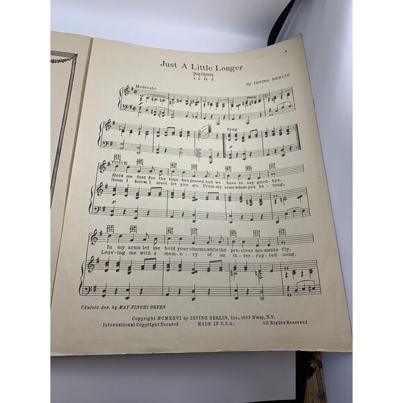 Antique Irving Berlin's, Just A Little Longer, 1926 sheet music #23. Nice! - Picture 5 of 9